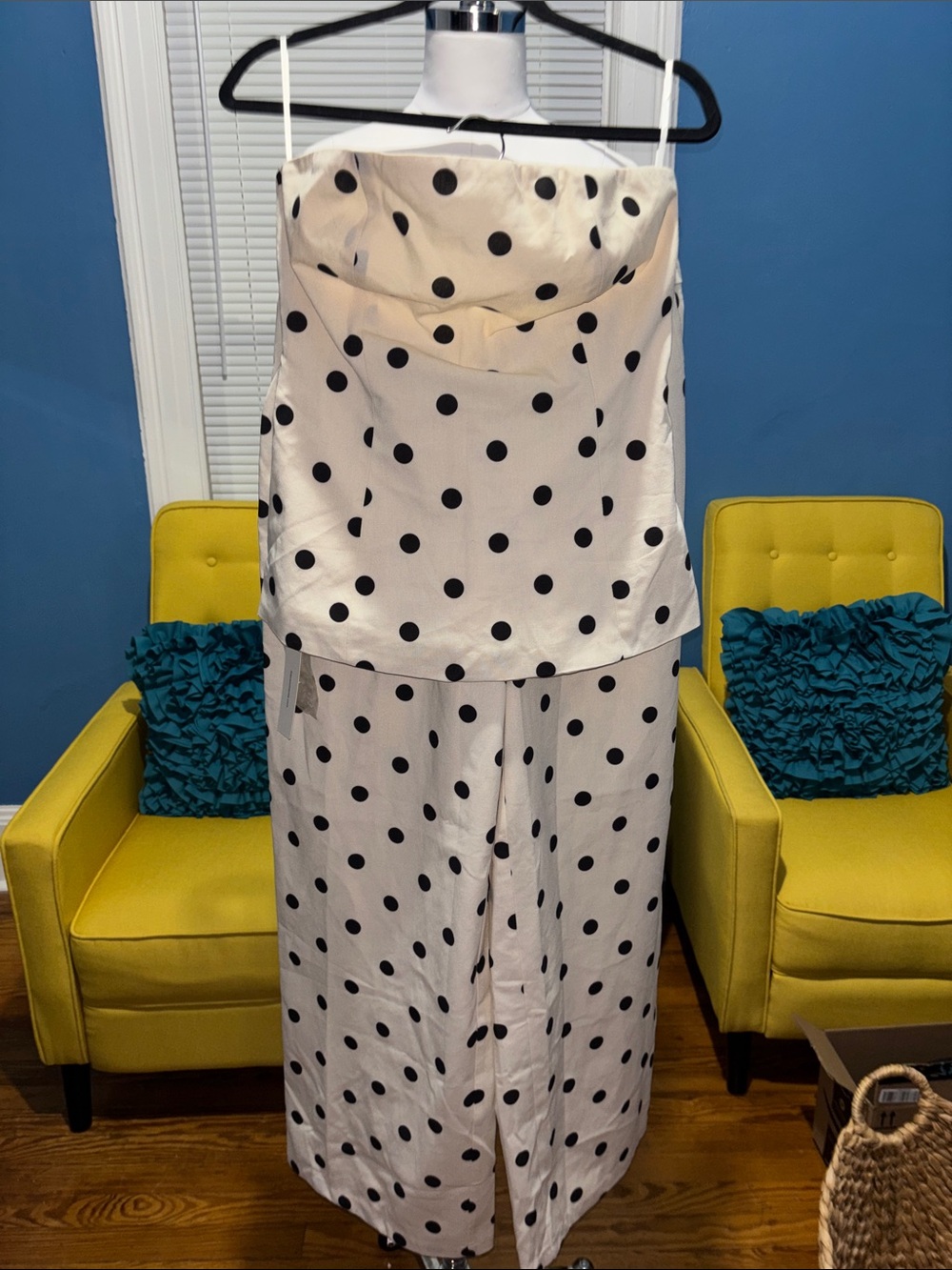 Polka Dot Strapless Maxi Dress - Cream with Black Dots
